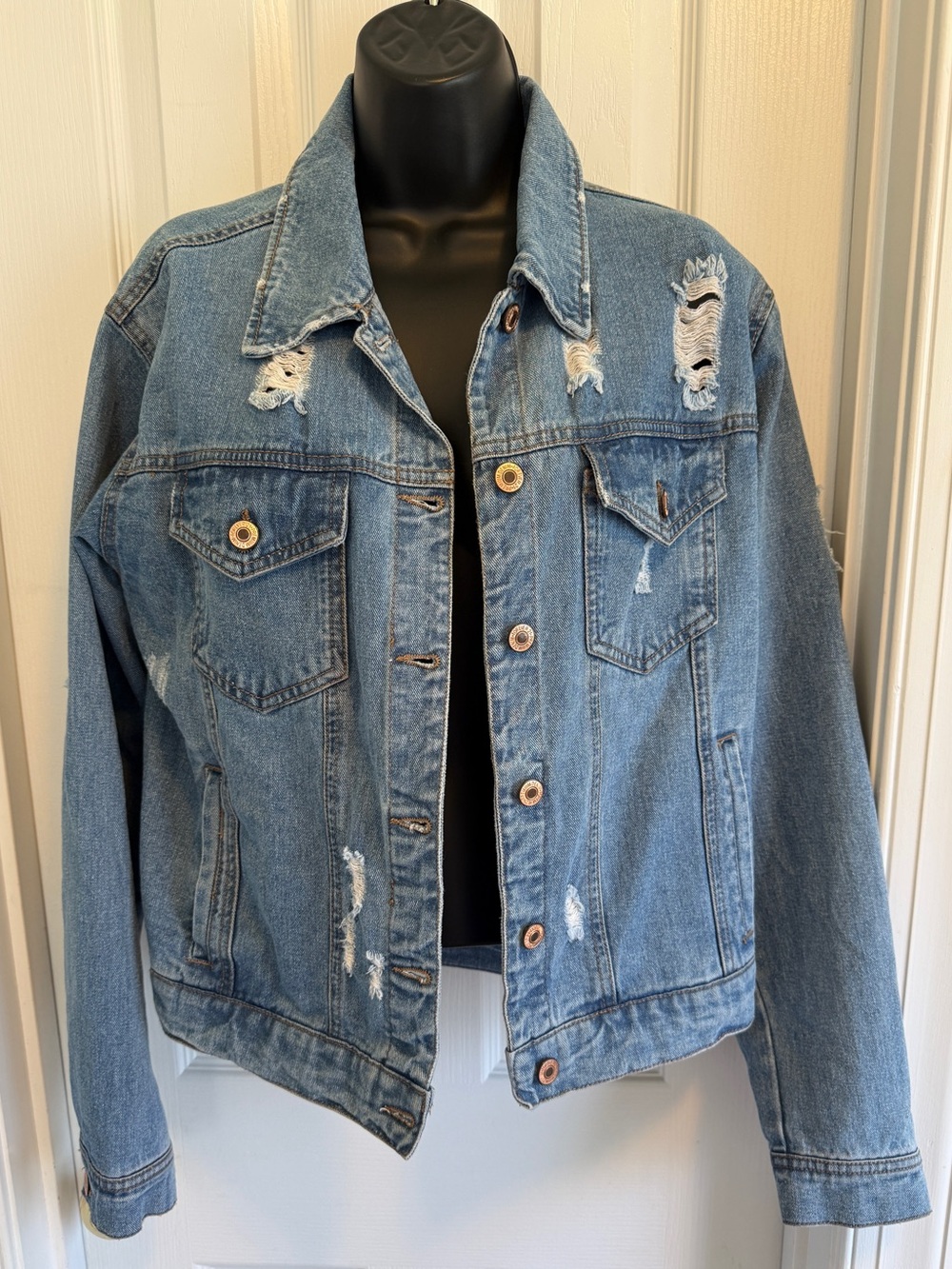Forever 21 Distressed Blue Denim Jacket - Classic Women's Jean Coat
